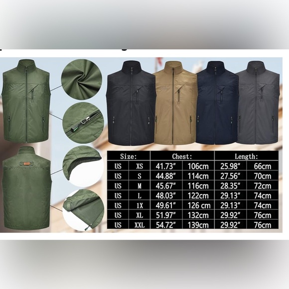 New Men Lightweight Vest Outdoor Leisure Vest with Pockets Windproof Jacket - Picture 5 of 7